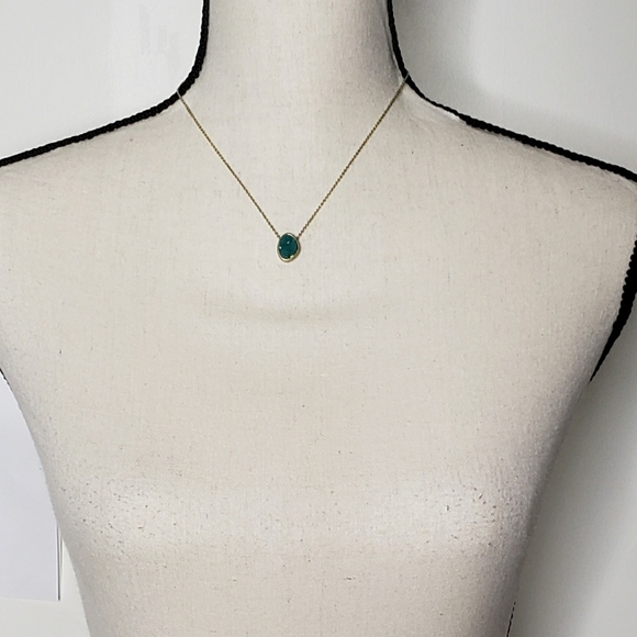 Necklace Druzy Green Gold-tone Pendant Choker Short - Picture 2 of 10